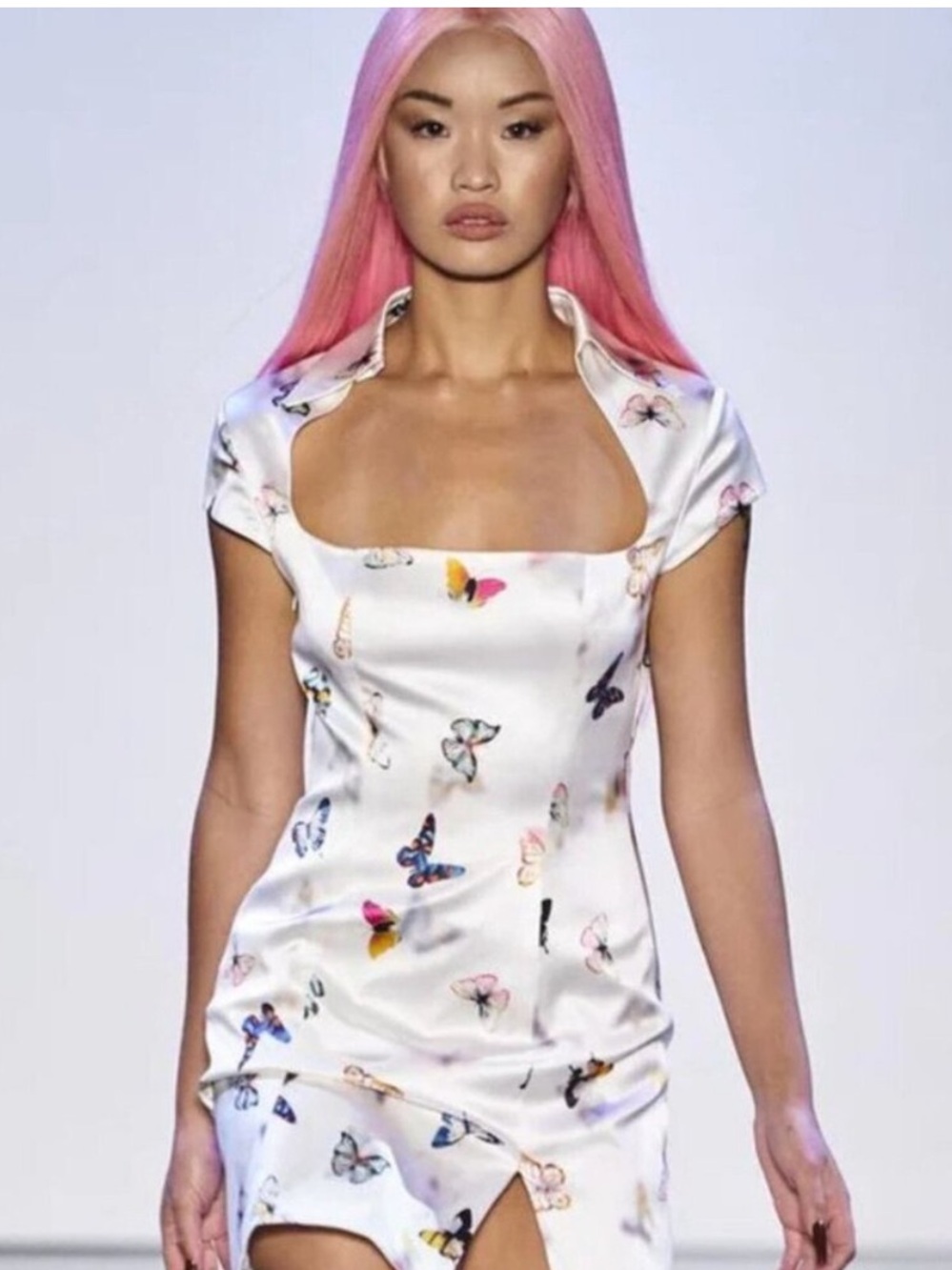 Kim Shui Dress Butterfly Print Mini in White Silk Blend